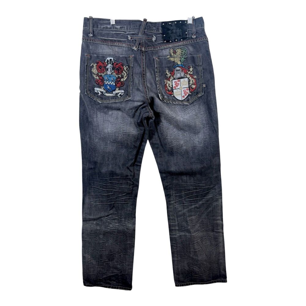 Akademiks The Royal Few Jeans Men 34 Heraldic Embroidery Silver Buttons Y2K